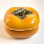 Vintage Ceramic Persimmon Trinket Box Lidded Pot Fruit Shaped Retro 10cm