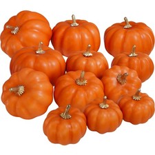 12 Pcs Assorted Orange Harvest Artificial Pumpkins Small Decorative Fall Pump...