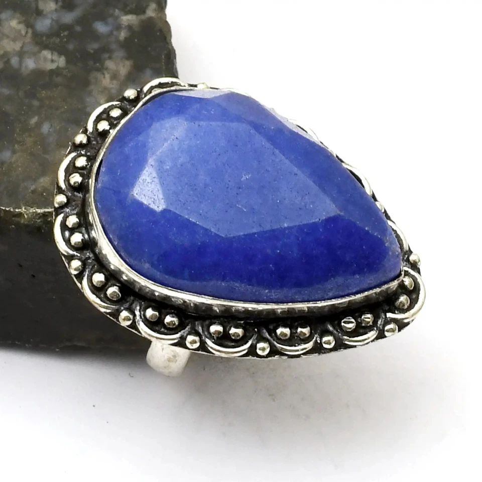 Simulierter Saphir Edelstein ethnische Handarbeit Ring Schmuck US-Größe - 7,75 AR 33203