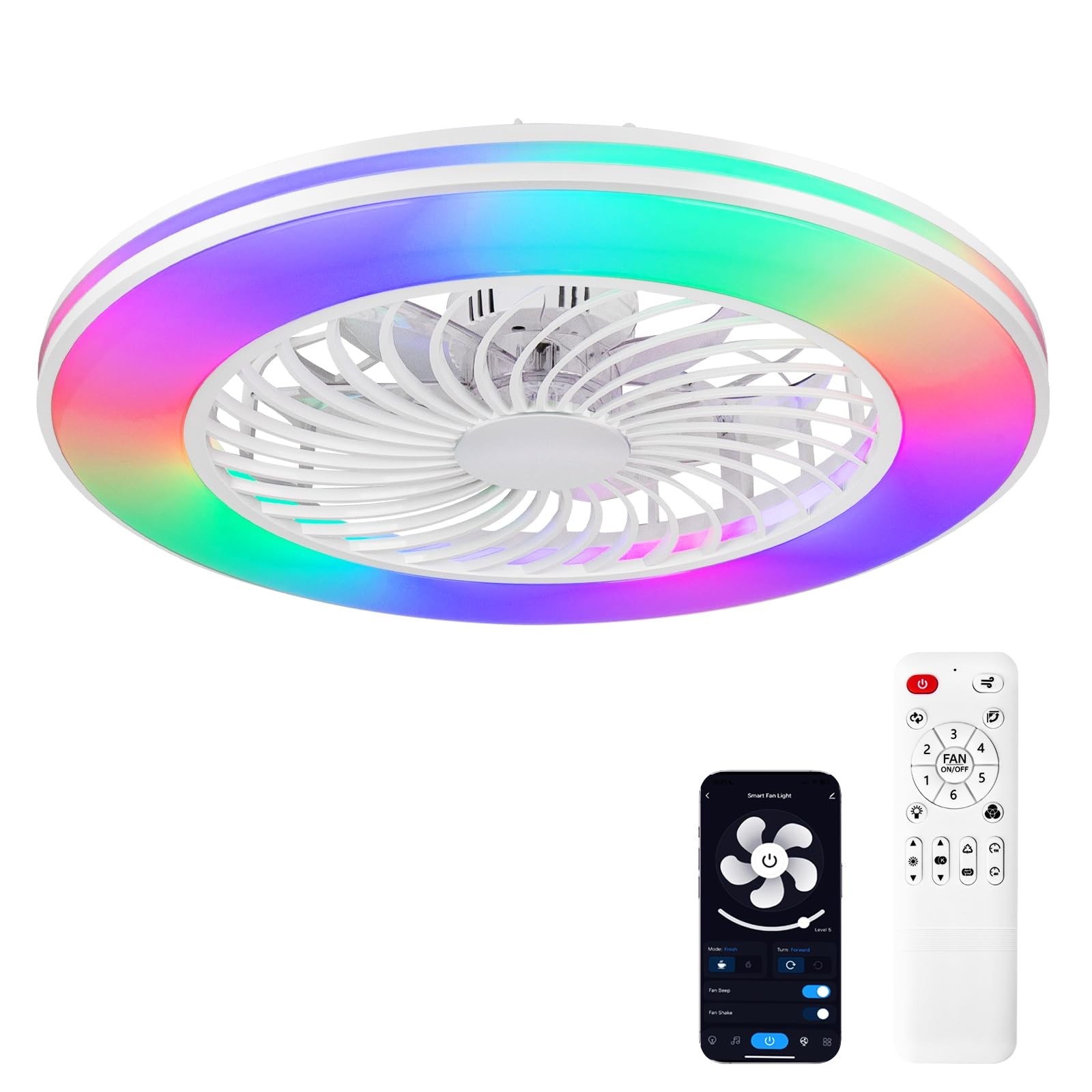 2-in-1 Low Profile Ceiling Fan with Light, 24” Caged Safety Design for Kid