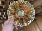 CARNIVAL GLASS ~ FENTON VASELINE OPAL PEACOCKS AND GRAPE 3 IN 1 BOWL ~