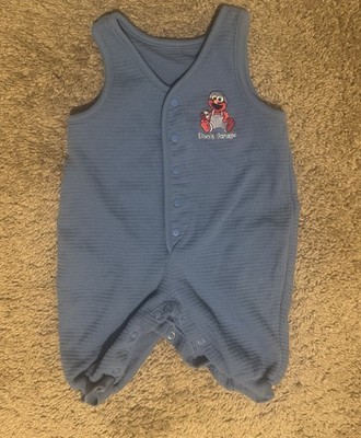 Sesame Street Elmo Blue Cotton Knit Sleeveless Snap Romper V-Neck 3-6M