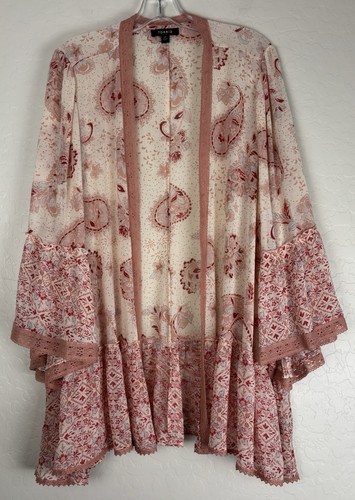 Torrid Rüschen Häkel Spitze Kimono Blumen Paisley Pfirsich Bloomcore Boho 2X 1775