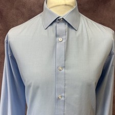 M S Men s Blue Faint Check Formal Shirt Slim Fit Button Cuff Size 17 43 cm