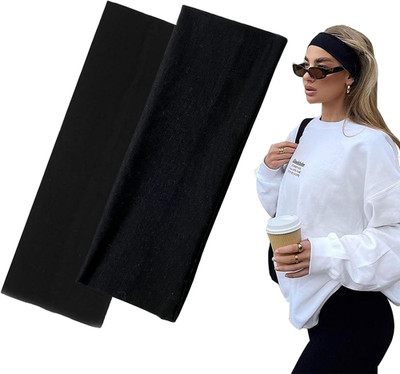 7 cm breite schwarze Stirnbänder für Damen Herren, 2er Pack Mode Stirnbänder für Damen Ha