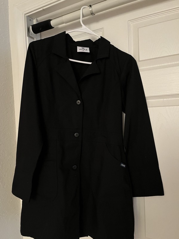 Adar Women’s Black XS Solid Medical Scrub Top Jacket Button Front