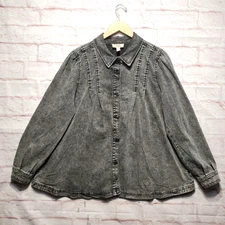LOGO Lori Goldstein Shirt Womens Large Gray Clarabelle Denim Button Front Tunic