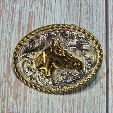 VTG Western Crumrine Heavy Silver Plate Jewelers' Bronze Belt Buckle Horse