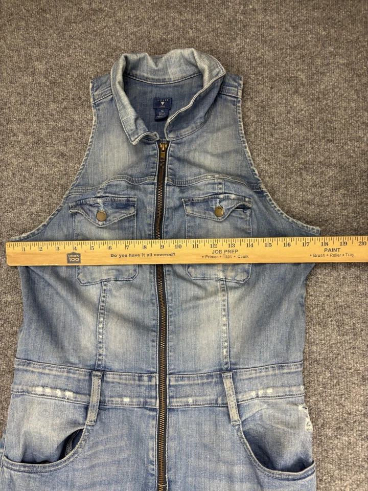 Guess Denim Jumpsuit Womens 10 Blue Sleeveless Zip Front Utility Romper - Image 3 of 4