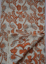1 Yard Hand Block White Orange 100 Cotton Fabric NO TARRIF CHARGES 100 KK18