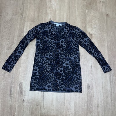 Diane von Furstenberg Wolle Gepardenmuster Knopfleiste lange Strickjacke Größe Medium