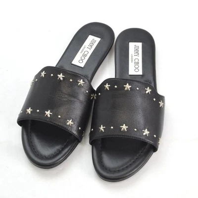 JIMMY CHOO Sandales Mules Pompes En Cuir Avec Clous Star Femme Taille 36 Noir - Photo 1/4