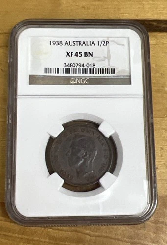 1938 Australia 1/2 Penny NGC XF 45 BN