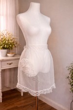 Half Apron Vintage White 50s 60s Sheer Pocket Hostess Lace Bow