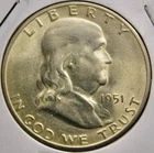 1951-S Silver Franklin Half Dollar 50c — AU/BU — Minor Doubled Die