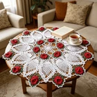 17" Vintage Flower Hand Crochet Doily Doilies Round Lace Table Topper Cloth Red#