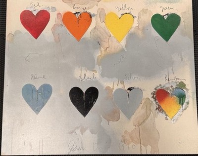 Jim Dine Signed Original Hearts Rainbow Pop Art Painting 1970 Modern Framed