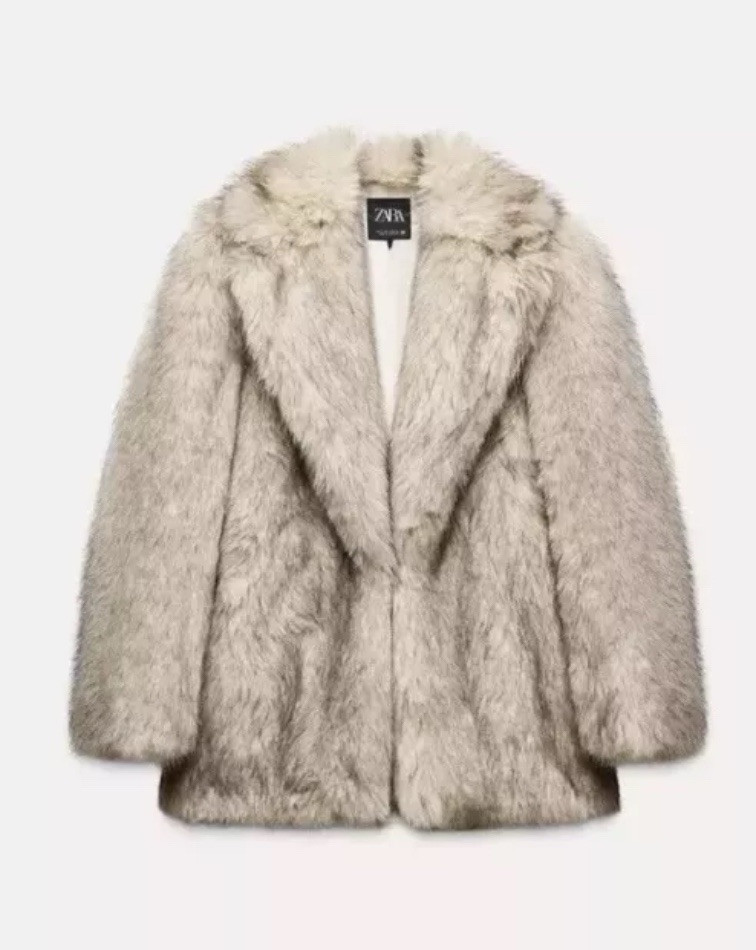 ALTRA ZARA CAPPOTTO PELLICCIA SINTETICA RISVOLTO COLLETTO TASCHE ECRÙ NUOVO FW24 25 TAGLIA XS REF 9941 870