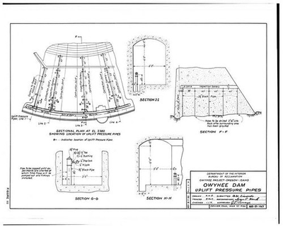 #ad Denver Colorado 1930 Owyhee Dam Uplift Pressure Pipes Construction Drawing $13.49