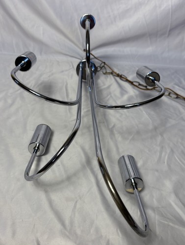 Vintage Mid Century Chrome Tone 5 Light Waterfall Swag Lamp Chandelier - Picture 12 of 20