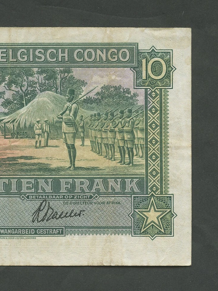 BELGIAN CONGO 10 francs 1941 Krause 14 Very Fine World Paper Money - Image 4 of 4