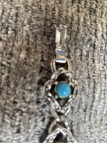 Vintage Sarah Coventry Blue Lady Bracelet Silver Tone Faux Turquoise 7.5" 1973 - Picture 12 of 15