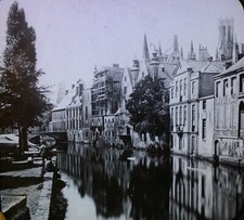 The Dijver Canal,  Bruges, Belgium c1900 Magic Lantern Glass Slide