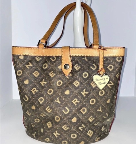 DOONEY BOURKE Monogram CROSSWORD Hearts BUCKET BAG W Charm Pre 
