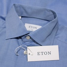 Eton NWT Long Sleeve Dress Shirt Size 37 14.5 Slim Fit in Blue 100 Cotton