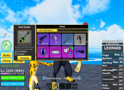 ROBLOX BLOX FRUIT Account Human V3 LEOPARD Max Level 2450 43M Beli