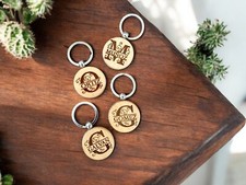 Personalized Custom Engraved Round Wooden Keychain 1.5". Letter Monogram