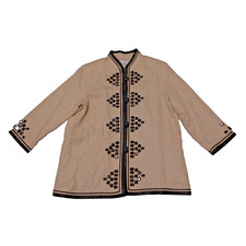 Linea Louis Dell'olio Women Large Jacket Linen Beaded Lined Tan