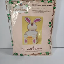 1986 The Bumpkins Bunny Rabbit Basket Plastic Canvas Kit 11x5x3" Easter