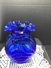 Vintage Fenton Art Glass Cobalt Blue Caprice Vase Ruffle Bow 6.5" 1990's EUC