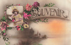 CP SOUVENIR CADRE PETITE FILLE NOEUD CHEVEUX - PENSEES ROSES - 93511