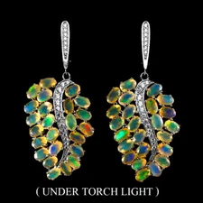 925 Sterling Silver Earrings Oval Fire Opal Natural Gemstone Jewelry Gift