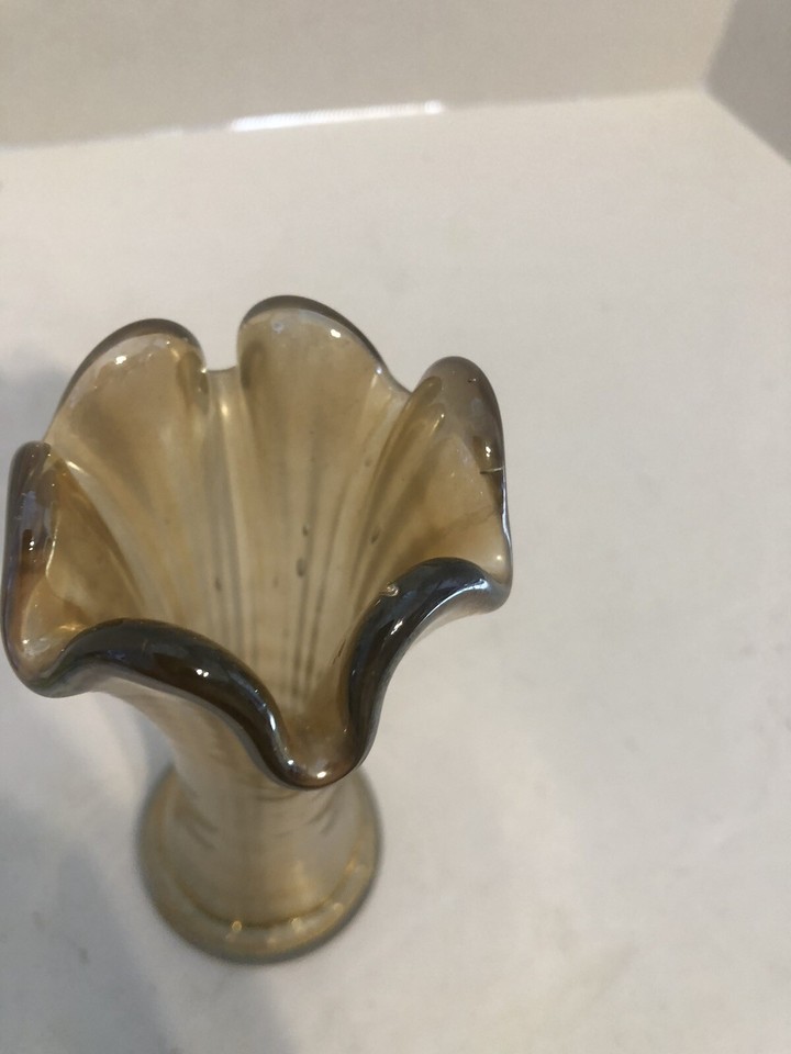 Vintage Mid Century Marigold Ribbed Fluted Carnival Glass vase eBay