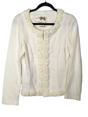 Womens Nick & Mo Ivory Sweater Top Exclusive Collection Size M Ruffle Floral