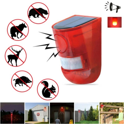 Solar Alarm Strobe Light Lamp Motion Sensor Sound Security Outdoor Waterproof US