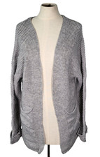 Knitted Sweater Front Open Cardigan Womens Size Small Long Sleeve Gray