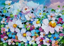 original oil painting Daisy wildflowers artwork Floral small wall art 5*7 inch