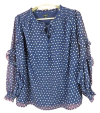 TALBOTS Women Polyester Tunic Blouse Long Sleeve Smocked Floral Ruffle Keyhole X