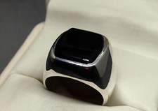 Natural Yemeni Black Aqeeq Sterling Silver 925 Handmade Agate Mens Plain Ring