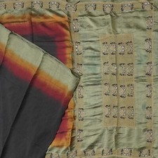 Vintage Black Sarees 100 Pure Silk Hand Embroidered Sari 5YD Decor Craft Fabric