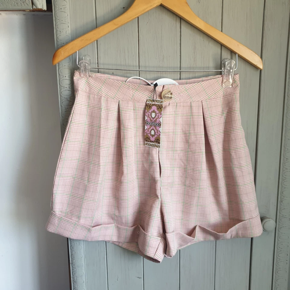 Boohoo Set Crop Top Shorts Sz 8 10 Check Pink Green New - Image 2 of 4