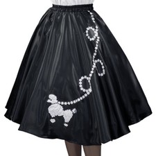 Black SATIN 50's POODLE SKIRT Size X-Large Waist: 40"-48" Length 25"