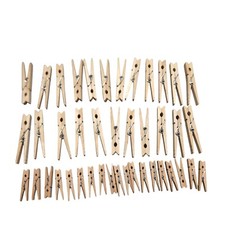Vintage Wood Clothes Pins Lot of 45 Spring Clip Assorted 2 Sizes