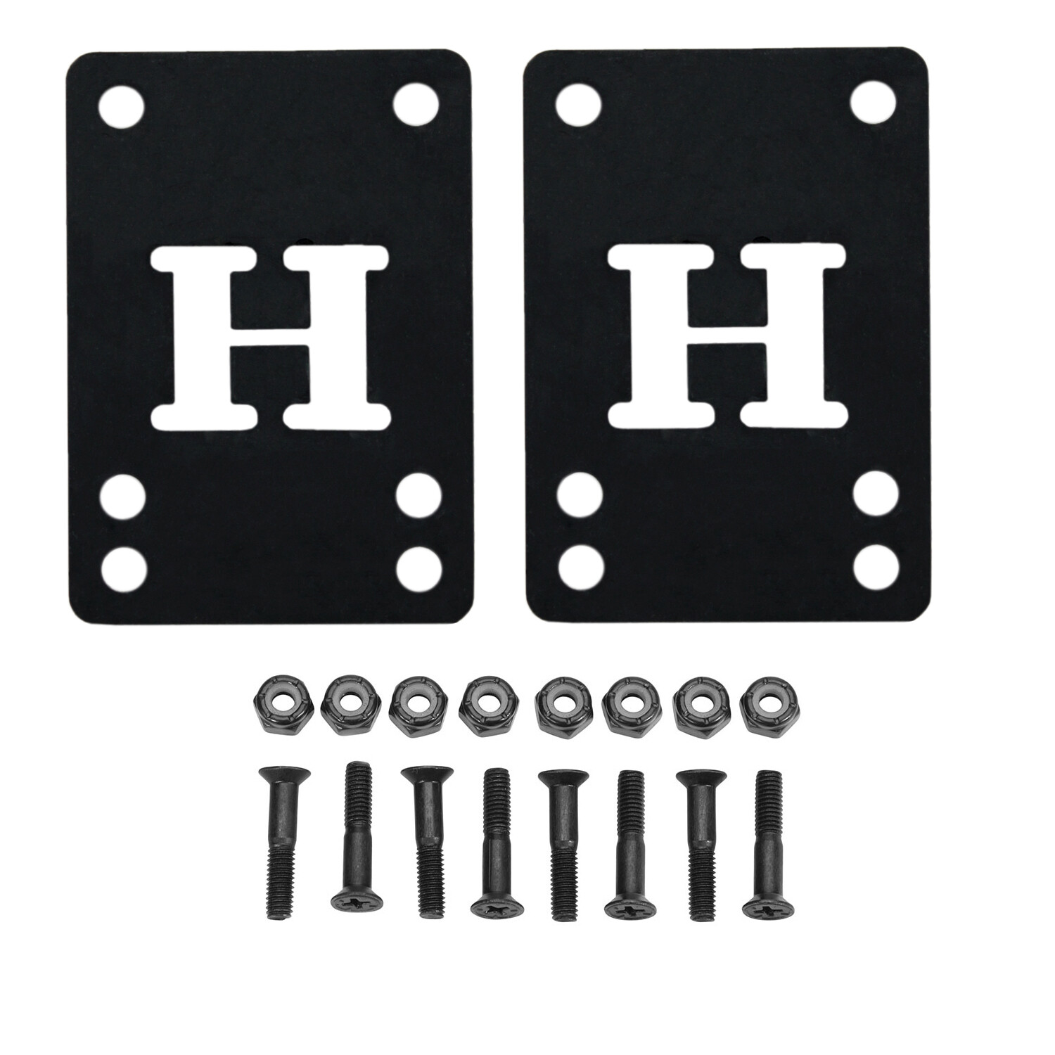 Skateboard Riser Pads and Hardware 1/8" (3mm) Black Risers and 1" Bolts