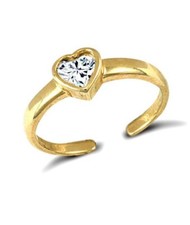 9ct Gold Toe Ring Heart Crystal Toe Ring 9ct  Solid Gold Easy Fit Toe Ring