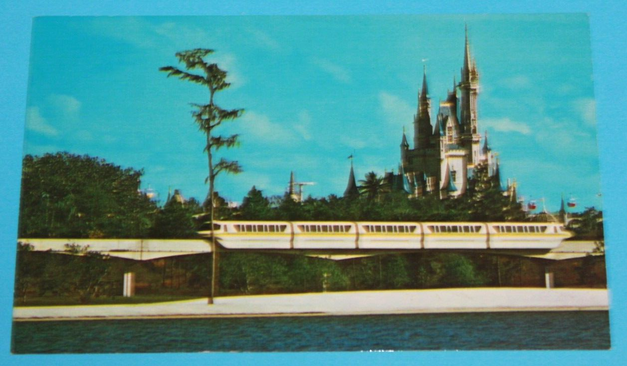 Vintage Walt Disney World Magic Kingdom Monorail Souvenir Travel Postcard